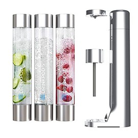 FIZZpod Soda Maker - Fizzy Drink Machine with 3 PET Bottles, 3 Caps, 1 Carbonator Cap and Manual - Make Homemade Sparkle Water, Juice, Coffee, Tea and Cocktail Drinks with Fruit (Silver Chrome)