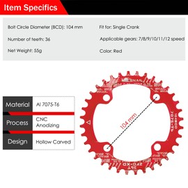 BESNIN 104 BCD Chainring Round 30/32/34/36/38/40/42/44/46/48/50/52 Teeth Bicycle Chainring Narrow Wide for 7/8/9/10/11/12-Speed MTB, BMX, Mountain Bike, Road Bike