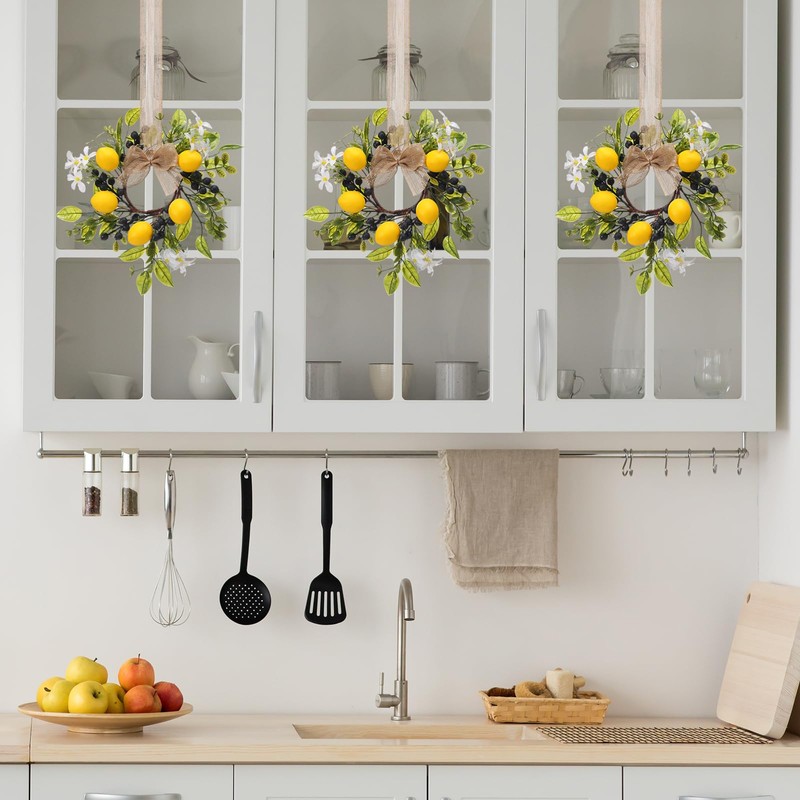6pcs 6 Pcs 9" Lemon Wreaths Blueberry Eucalyptus Cabinet Flowered