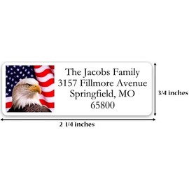 Return Address Labels America Eagle & Flag - Custom Mailing Return Address Labels/Stickers for Envelopes, Easy Peel and Stick, Permanent Rectangle Labels (White) Made in The USA (Set of 120)