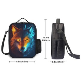Ximjoju Wolf - Lonchera aislada, bolsa de almuerzo con correa para el hombro, kit de comida térmica reutilizable negro
