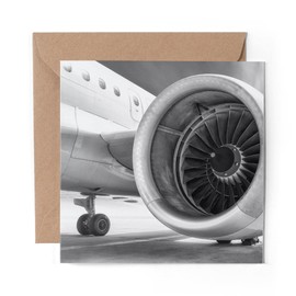 1 x Greeting Card BW - Jumbo Jet Engine Plane Pilot Airplane - Blank Birthday Celebration Anniversary #37075
