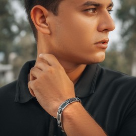 MagnetRX® Magnetic Bracelets for Men – Effective Mens Magnetic Bracelet with Carbon Fiber Inlay – Premium Titanium Bracelet for Men – Adjustable with Sizing Tool (Silver)