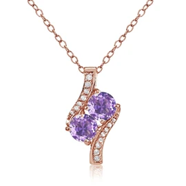 Plata de Ley Chapados en oro rosa imitación Gemstone redondo dos piedra y acentos de CZ, Cadena Collar