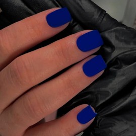 Matte Royal Blue Press on Nails Short Square, Natural Short Gel Nails Glue on Acrylic Nails Press ons, 48Pcs Thick Reusable Fake Nails for Women, Short Coffin Artificial Nails Solid Color Square Nails