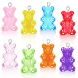 CCOZN 16 Pieces Resin Gummy Bear Pendant, 8 Colors Candy Gummy Charms Bear Gummy Resin Bear Pendant DIY Necklace for Girls Jewelry Making Crafting