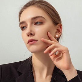 EVER FAITH 925 Sterling Silver 9mm Cream Freshwater Cultured Pearl Stud Earrings for Women Girls