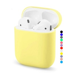 Full Protective Silicone Case Compatible with Airpods 1 and 2 No Keychain Cover Accessories Front LED Visible Supports Wireless Charging (Yellow)