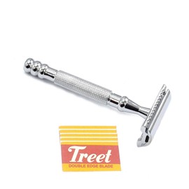 OdontoMed2011® Men's Stainless Steel Manual Shaver Double Edge Safety Shaving Razor Chrome Plated with 5 Pcs Double Edge Razor Blades BTS-319