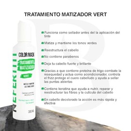Tratamiento Matizador Verde Nefertiti Vert Con Keratina para el Cabello y Proteína de Trigo Sin Parabenos, Reestructura Nutre, Matiza y Mantiene los T