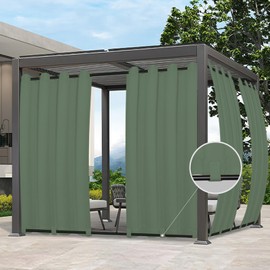 Easy-Going Outdoor Curtains Waterproof Windproof Weatherproof Curtain for Patio, Cabana, Porch, Pergola and Gazebo, Grommet Top and Tab Bottom Drape, 1panel, 54x96 inch, Sage Green
