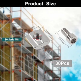 Comioke T-Slot Nuts M8, Pack of 30 T Slot Nuts, T Slot Nut Set, Sliding Nuts Heavy, Slot Nuts Slot 8 - Type B for Aluminium Profile Extrusion Slot Guide Rail - 30 Series