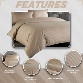 Olivia Rocco Mayfair Stripe Duvet Cover Set Easy Care Satin Stripes Comforter Reversible Bedding Quilt Covers With Pillowcases, Single Natural