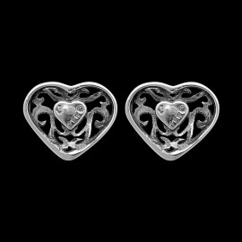 Mainland Silver Heart Earrings • 925 Sterling Silver • Turquoise Accent • Navajo Handmade...