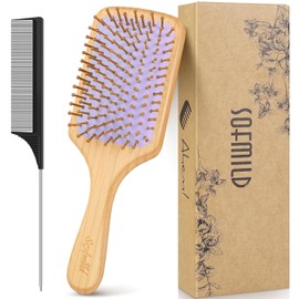 Hair Brush, Eco-Friendly Bamboo Paddle Hairbrush for Long Short Curly Thick Thin Hair for Men Women Kids, Massaging Scalp, Reducing Tangle & Hair Breakage, Promoting Hair Growth (Purple)