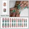 MISUD Press on Nails Long Square Fake Nails Glossy Glue