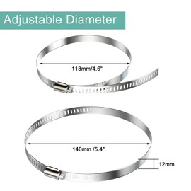 NEBURORA NEBURORA 118-140mm Hose Clip Adjustable 304 Stainless Steel Duct Clamps 4 Pack Worm Drive Hose Clamp Clips 5 inch Diameter Fuel Line Hose Pipe Clamps for Dryer Vent Air Duct Automotive Plumb