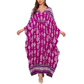 Orshoy Womens Kaftan Full Length Beach Bikini Cover Ups Long Sleeves Kimono Tunic Maxi Dresses Bathing Suit Summer Purple
