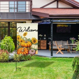 Grtfcolr Fall Welcome Garden Flag 12 x 18 Inch, Pumpkins Sunflower Double Sided Small Decorative Flag for Autumn Thanksgiving Outside Yard Lawn Outdoor Decoration