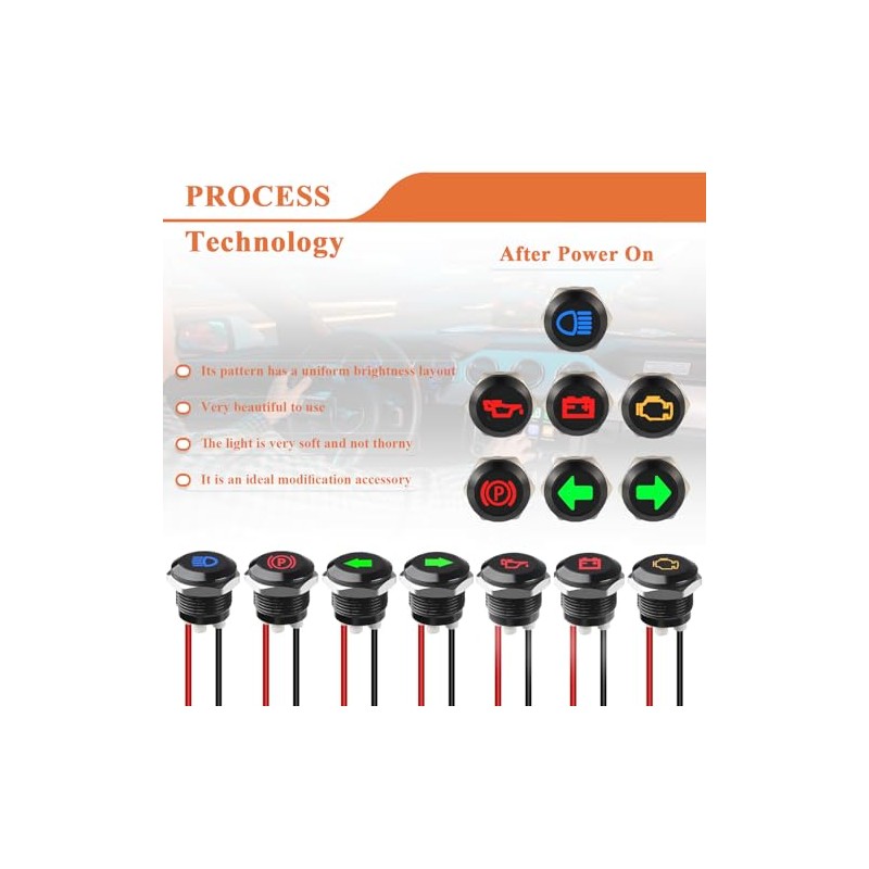 7 Pack 12mm Waterproof LED Indicator Light Small | 1/2"