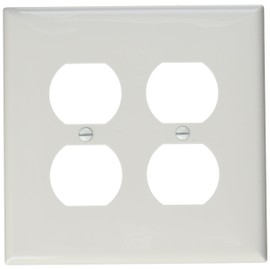 Leviton 2-Gang Duplex Receptacle Wallplate, Midway Size, PJ82-W, White
