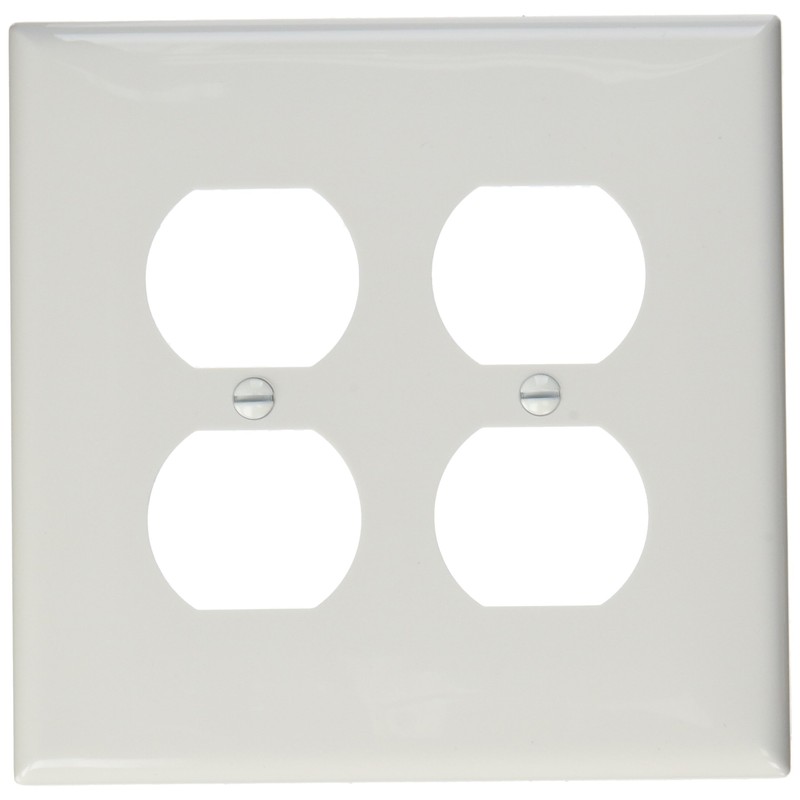 Leviton 2-Gang Duplex Receptacle Wallplate, Midway Size, PJ82-W, White