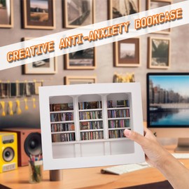 Yoyika Bookcase for Anxiety, Miniature Dollhouse Bookcase Furniture with 200 Mini Books, Anti-Anxiety Bookcase, Miniature Bookcase, Stress Relief Toy, Gifts Decor for Book Lovers (White)