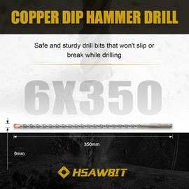 HSAWBIT 6mm x 350mm LONG SDS MASONRY DRILL BIT, TUNGSTEN CARBIDE TIP SDS PLUS SHANK, FOR WALL STONE CONCRETE BRICK