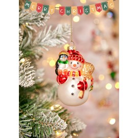 Brightown Glass Ornaments for Christmas Tree, Hand-Crafted Blown Glass Christmas Ornaments, Vintage Christmas Decoration Gifts for Office Coworkers Staff Family Grandma, Snowman and Penguin