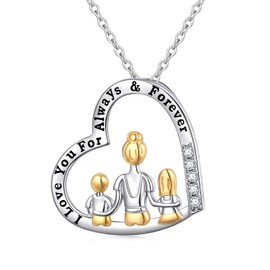 HOOHWE Mom and Child Necklace S925 Sterling Silver Pendant Necklace for Women Mothers Day Gifts Love Heart Necklaces for Mom