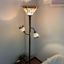 Bieye B10812 Tiffany-Style Swing Arm Double-Lit Torchiere Floor Lamp Base Replacement, 64.5-inch Tall (3-Light)