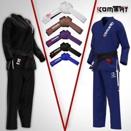 KOMBAT USA Jiu Jitsu BJJ Premium Belts – Pro Grade Belt with Sleeve Bar for Ranking Stripes, Durable | IBJJF Competition Approved (Black, A3)