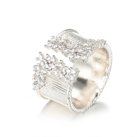 GIGB PBDK Gold Crystal Open Rings for Women,Bling Silver Stainless Steel Cocktail Rings,Adjustable Cubic Zirconia Cluster Big Ring,Party Statement Jewelry Accessories (Silver)