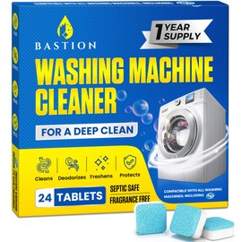 Washing Machine Cleaner Tablets 24 pack Powerful Descaler -Deep Cleaning for HE Front Loader & Top Load Washer Septic Safe Eco-Friendly Deodorizer Clean Drum & Laundry Tub Seal- Year's Supply