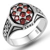 Solid 925 Sterling Silver Red Simulated Ruby Stone Luxury Men's