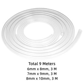 PVC Hose 6 mm 7 mm 8 mm Total 9 Metres Length (3 Metres Each) 1 mm Thick Flexible Plastic Hose Set for Household Repairs Water and Oil Transfer Aquarium BPA Free and Non-Toxic