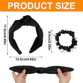 MIRKUZI Headband for Women Girls Knotted Elastic Hair Band Yoga Hair Band Retro Style Hair Band Gift for Her (Black)