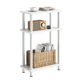 Apicizon Small Narrow Side Table, 3-Tier Skinny End Table with Storage Shelf, Slim Nightstand Bedside Table for Small Spaces, Living Room, Bderoom, White