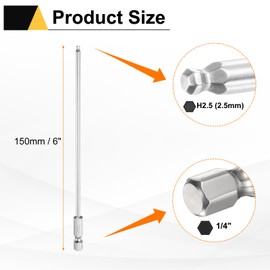 sourcing map Ball End Hex Screwdriver Bit H2.5 (2.5mm) Head 1/4" Hex Shank 150mm (6") Long Magnetic S2 Steel Metric Screw Driver Drill Bit Wrench Socket Power Tool