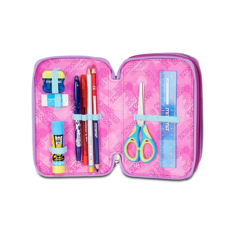 Seven Astuccio Scuola Elementare, 3 scomparti, Medie, con Matite, Pennarelli,