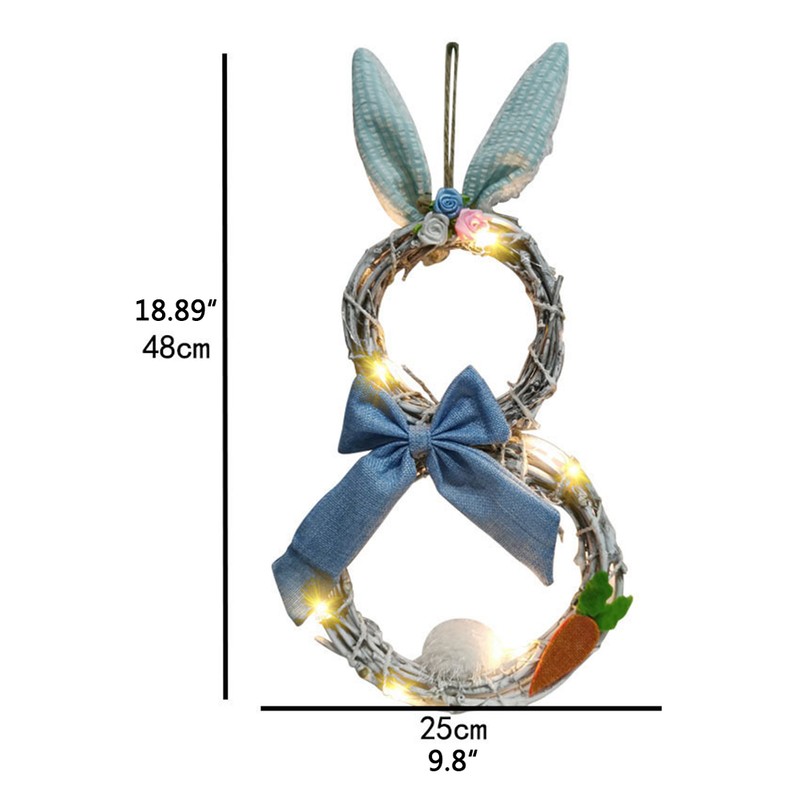 Easter Decoration Wreath with Light Handmade Rattan Easter Rabbit Wreath