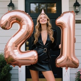 40 Inch Rose Gold Balloon Number 21 Balloon,Jumbo Mylar Foil Helium Balloon for 21 Digital Balloons for Birthday Party,Wedding Anniversary Party Decorations