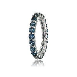 Ice Gems Sterling Silver London Blue Topaz 3mm Round-Cut Eternity Band Ring, Metal, London Blue Topaz
