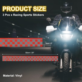 PATIKIL 3 Pcs Car Checkered Decals Stickers, 20 Inch Racing Sports Checkered Stickers DIY Waterproof Decal Decoration Sports Stripe Decals for Car Motorcycle Helmet, Red