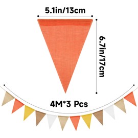 G2PLUS 12M Orange Yellow Burlap Bunting, 36PCS Reusable Outdoor Waterproof Bunting, Orange Theme Bunting Banner, Hessian Triangle Bunting for Harvest Festival/Birthday/Nursery/Wedding/Garden Decor