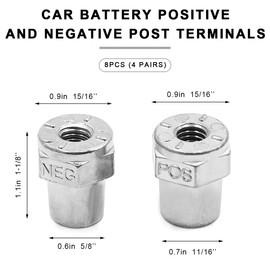 ZNDAW 2PCS Car Positive Negative Battery Post Terminal, Zinc Alloy 3/8" Female Thread Battery Charging Post Terminals, Terminal Post Adapter for 3/8" Stud Extension for Car Truck Marine (8pcs)