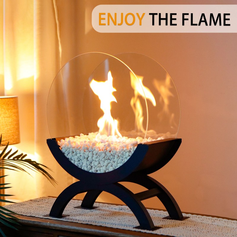 Large Black Ethanol Fireplace Indoor Outdoor Decorative Floor Fireplace With