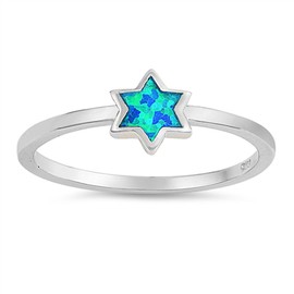Blue Simulated Opal Star of David Dainty Midi Ring 925 Sterling Silver Band Size 8