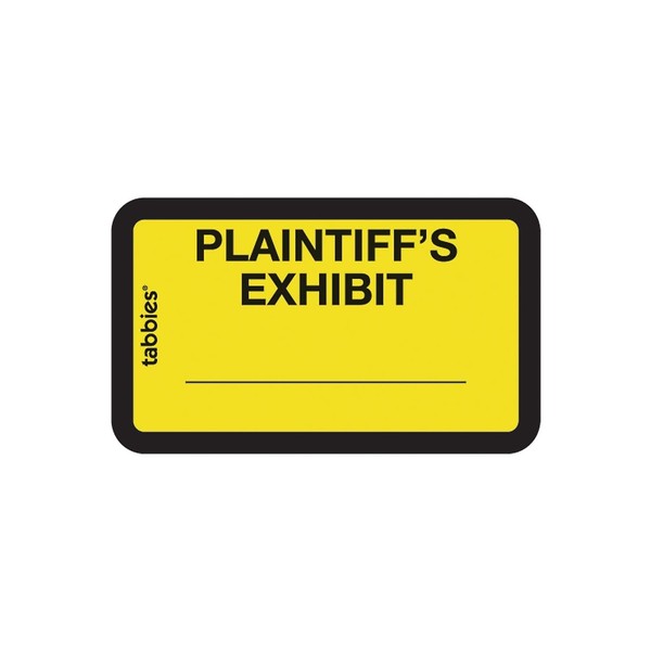 Tabbies Legal Exhibit Labels, Label: 1-5/8"W x 1"H, Sheet: 5-1/4"W x 3-1/4"H, Yellow, PLAINTIFF'S Exhibit" 252 Labels/Pack (58094)