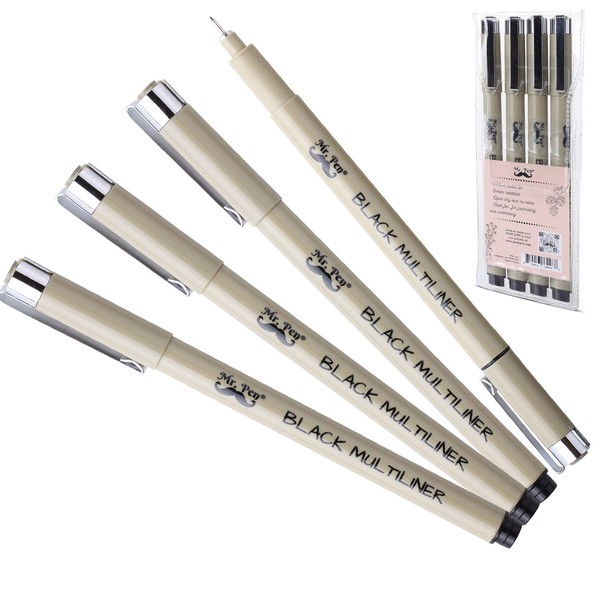 Mr. Pen- Black Fineliners, 0.25mm, 4 Pack, Bible Pens No Bleed, Fine Tip, Ultra Fine, Black Art Pens